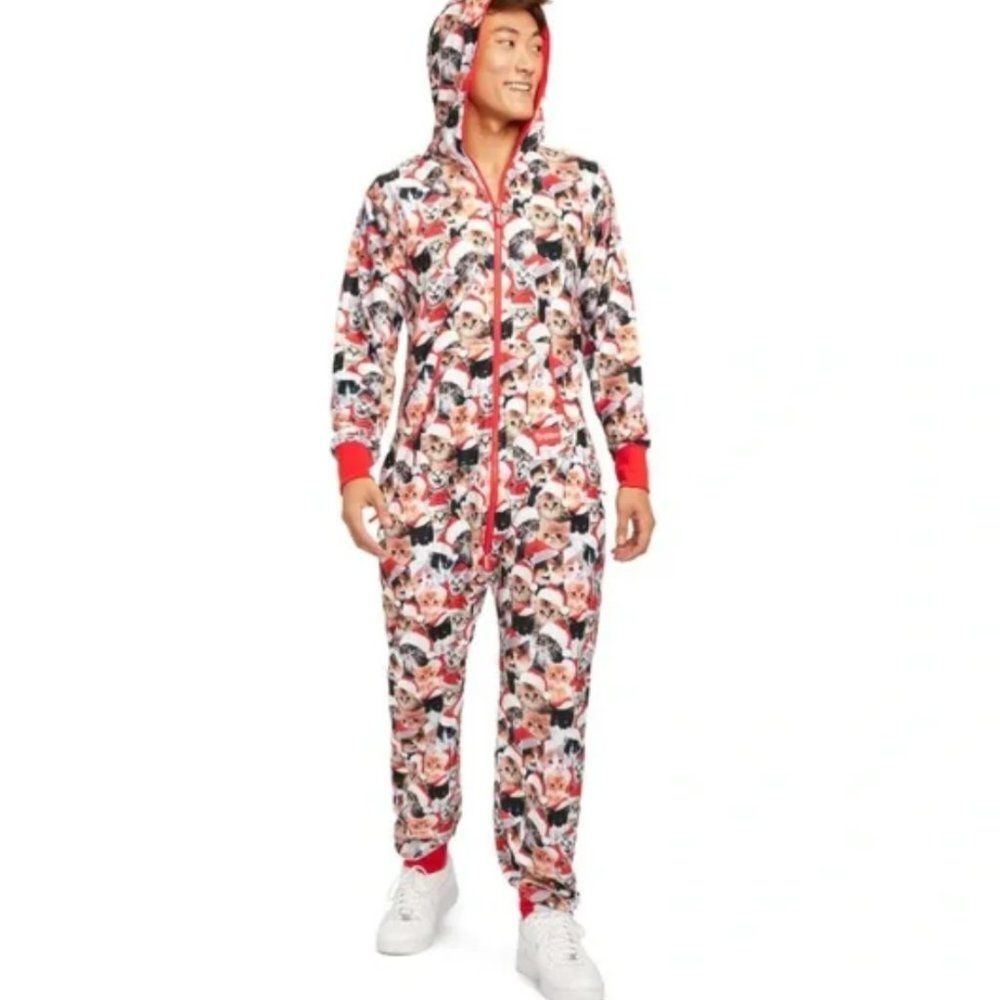 TIPSY ELVES Men's Meowy Catmus Jumpsuit, Size M